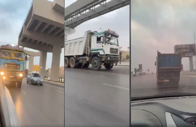 جريمة موثقة :  فيديو مرعب لسباق ”تريلات ... طريق أكتوبر يتحول إلى ساحة قتل