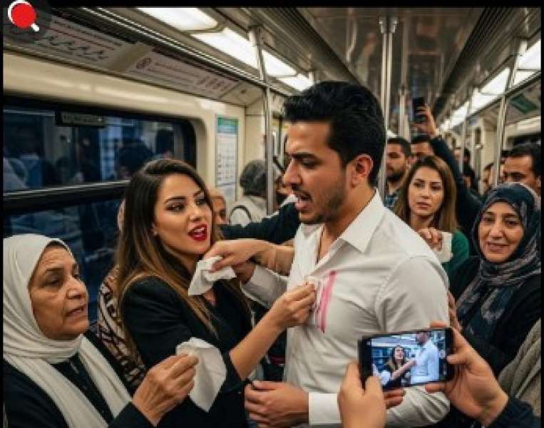 «الروج فضحني».. شابة تُحرج شابًا في المترو والركاب يوثقون اللحظة: ”مراتي هتصدق إزاي؟!”