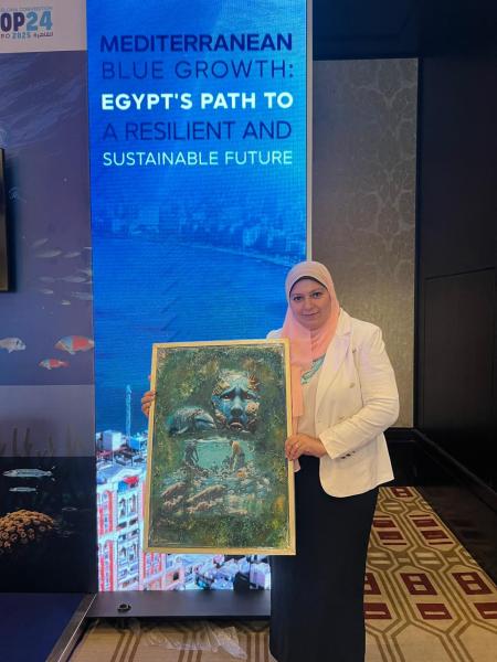د. عائشة بدوي تشارك بمعرض فني بفعاليات مؤتمر الأطراف الرابع والعشرين لاتفاقية برشلونة COP24 في القاهرة،