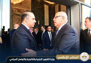 المستشار محمود فوزي وزير الشؤون النيابية والقانونية والتواصل السياسي يرافق الدكتور مصطفى مدبولي رئيس مجلس الوزراء في زيارة للمستشار هشام بدوي لتهنئته بتولي منصب رئيس مجلس النواب