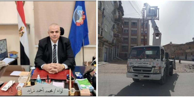 إستمرار صيانة كشافات الإنارة بشوارع مدينة  حوش عيسي