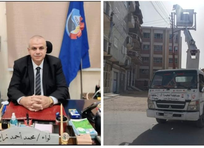 إستمرار صيانة كشافات الإنارة بشوارع مدينة  حوش عيسي