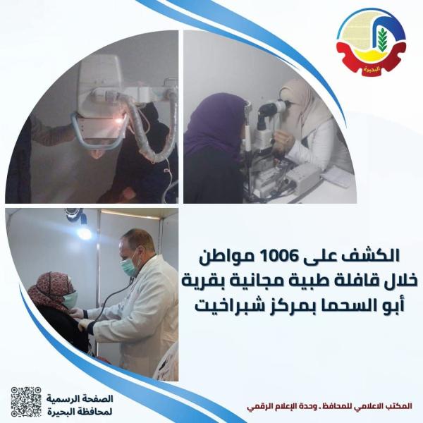 الكشف على ١٠٠٦ مواطن خلال قافلة طبية مجانية بقرية أبو السحما بمركز شبراخيت