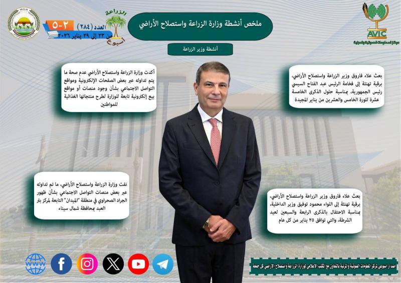 أبرز أنشطة وزارة الزراعة خلال أسبوع