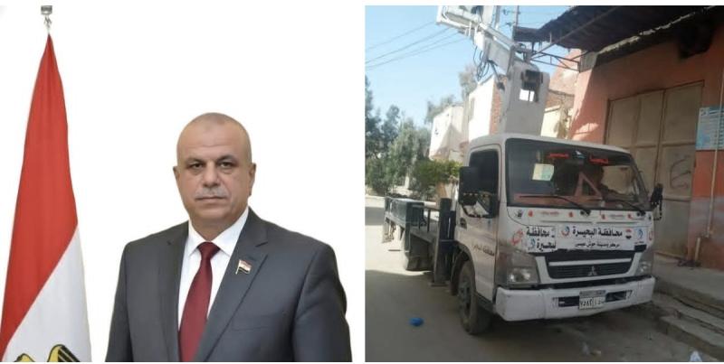 اللواء / محمد زايد - رئيس المركز يوجه  بإستمرار العمل من صيانة كشافات الإنارة بشوارع المدينة والعمل علي ترشيد استهلاك الكهرباء بالميادين والشوارع .