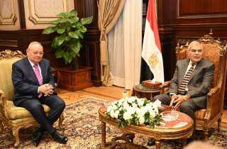 المستشار عصام فريد رئيس مجلس الشيوخ  إستقبال  المستشار أسامة شلبي رئيس مجلس الدولة يرافقه وفد رفيع المستوى.