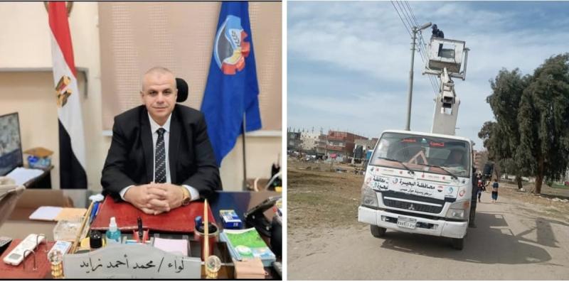 إستمرار صيانة كشافات الإنارة بشوارع مدينة  حوش عيسي