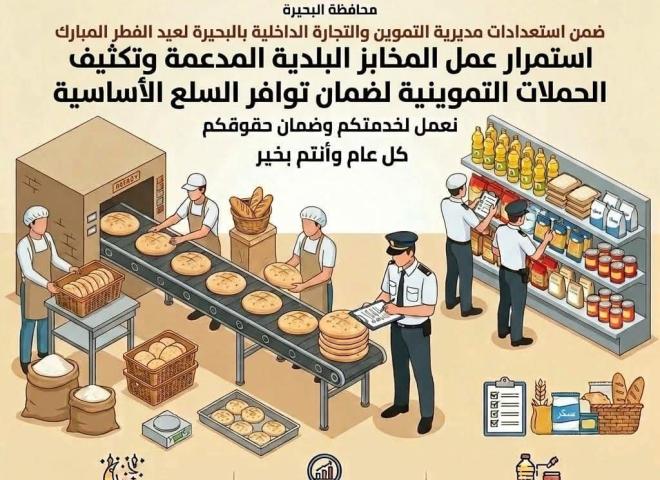 إستمرار عمل المخابز البلدية المدعمة وتكثيف الحملات التموينية لضمان توافر السلع الأساسية في العيد